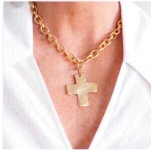 New! Anthropologie Hammered Gold Cross Necklace NWOT